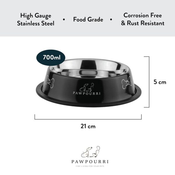 Combo of Anti-Skid Feeding Bowls for Dogs, Cats & Puppy Pet Bowl Pack 2 Stainless Steel Pet Bowl (700 ml Each, Black & White) - Image 2