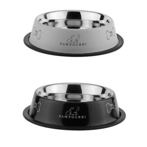 Combo of Anti-Skid Feeding Bowls for Dogs, Cats & Puppy Pet Bowl Pack 2 Stainless Steel Pet Bowl (700 ml Each, Black & White)