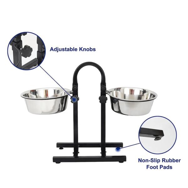 Pets Empire Double Diner Dog Bowl | Adjustable Elevated Pet Feeder Raised Dog Food Bowl | Dog Feeding Station H-Base Double Bowl Stand | Stainless Steel Removable Bowls - Image 6