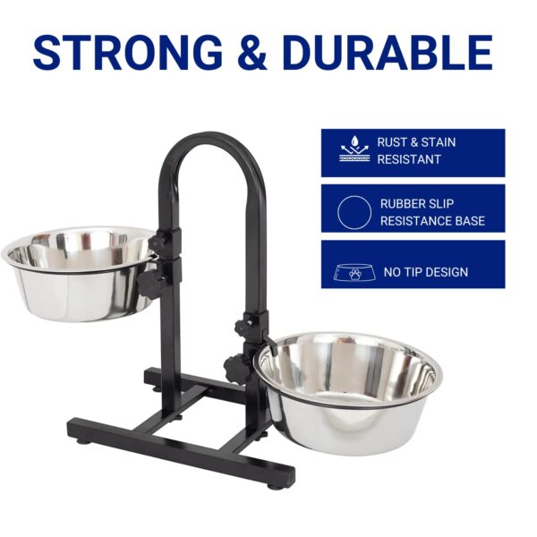 Pets Empire Double Diner Dog Bowl | Adjustable Elevated Pet Feeder Raised Dog Food Bowl | Dog Feeding Station H-Base Double Bowl Stand | Stainless Steel Removable Bowls - Image 5