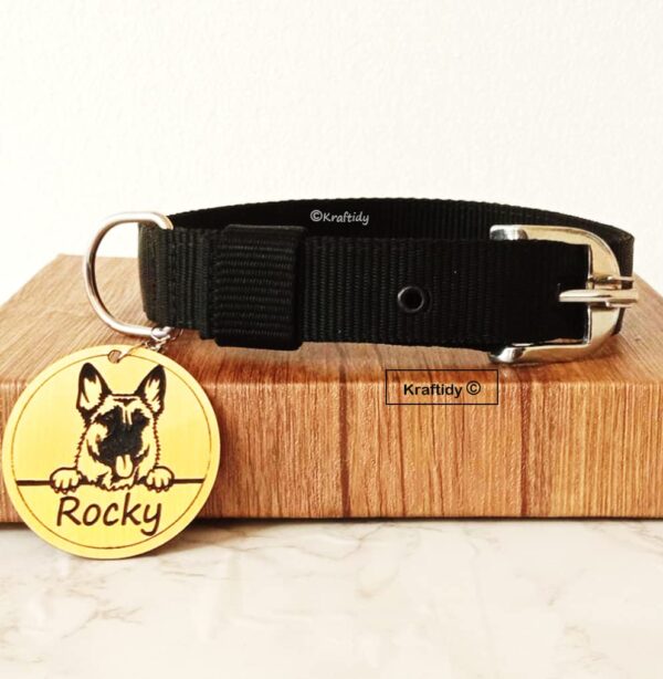 Dog Collar and Chain Leash with Name tag id Customized for Large Medium Small Puppies Neck Collar Belt and Chain Leash with Personalized Dog Name (Black) (Small) 15.79L inch, 3.43W inch - Image 5