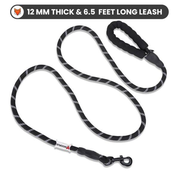 Reflective Dog Leash And Collar Combo Set|Dog Collar & Anti Slip Padded Handle Leash For Dogs|Highly Reflective|Dog Rope For Medium & Large Dogs|(Leash 6.5 Ft. + Collar Medium, Black, 18 Cm) - Image 2
