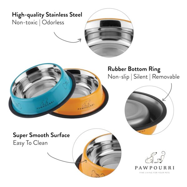 Combo of Anti-Skid Feeding Bowls for Dogs, Cats & Puppy Pet Bowl Pack 2 Stainless Steel Pet Bowl (700 ml Each, Black & White) - Image 4