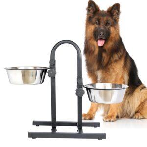 Pets Empire Double Diner Dog Bowl | Adjustable Elevated Pet Feeder Raised Dog Food Bowl | Dog Feeding Station H-Base Double Bowl Stand | Stainless Steel Removable Bowls