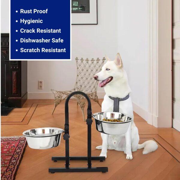 Pets Empire Double Diner Dog Bowl | Adjustable Elevated Pet Feeder Raised Dog Food Bowl | Dog Feeding Station H-Base Double Bowl Stand | Stainless Steel Removable Bowls - Image 4