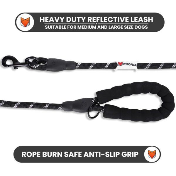 Reflective Dog Leash And Collar Combo Set|Dog Collar & Anti Slip Padded Handle Leash For Dogs|Highly Reflective|Dog Rope For Medium & Large Dogs|(Leash 6.5 Ft. + Collar Medium, Black, 18 Cm) - Image 5