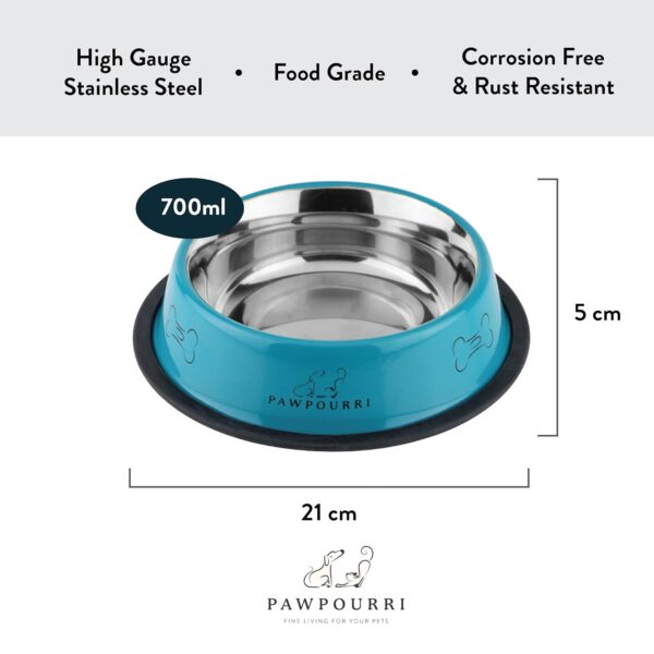 Combo of Anti-Skid Feeding Bowls for Dogs, Cats & Puppy Pet Bowl Pack 2 Stainless Steel Pet Bowl (700 ml Each, Black & White) - Image 3