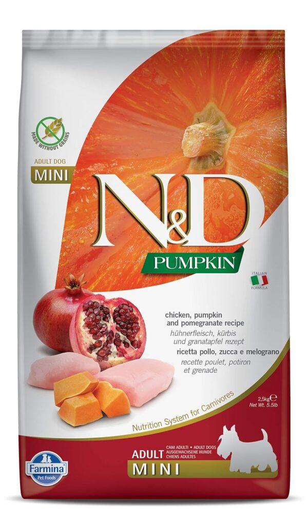 Farmina N&D Pumpkin Adult Mini Dog Food | Chicken, Pomegranate & Pumpkin | Rich in Anti-oxidants | Complete Food for Adult Dogs | 2.5kg | No Artificial Preservatives