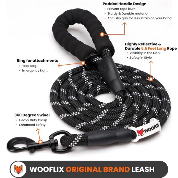 Reflective Dog Leash And Collar Combo Set|Dog Collar & Anti Slip Padded Handle Leash For Dogs|Highly Reflective|Dog Rope For Medium & Large Dogs|(Leash 6.5 Ft. + Collar Medium, Black, 18 Cm) - Image 8